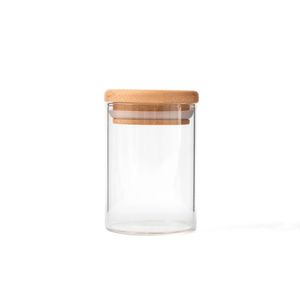 Pote 110Ml De Vidro Com Tampa De Bambu Redondo Flat De Mantimento - Oikos