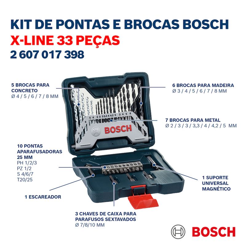 Kit Ferramentas de Pontas e Brocas X-Line com Maleta e 33 Peças