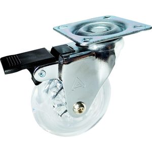 Rodizio De Mesa Giratório Com Freio Roda Transparente 75MM Cromado Capacidade Carga 40Kg Aliança