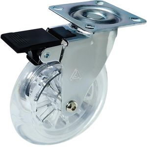 Rodizio De Mesa Giratório Com Freio Roda Transparente 75MM Cromado Capacidade Carga 40Kg Aliança