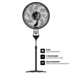 Ventilador Coluna 40cm Flow Turbo Eco Turbo Silencioso 8 Pas 180W 220V Preto e Cinza - Wap