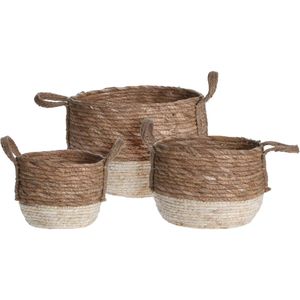 Conjunto De Cestos Redondos H & S Collection 3 Peças Natural Salgueiro/Rattan Hasiera