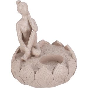 Estátua Castiçal Mulher Iogue Hasiera Bege Polistone Hasiera