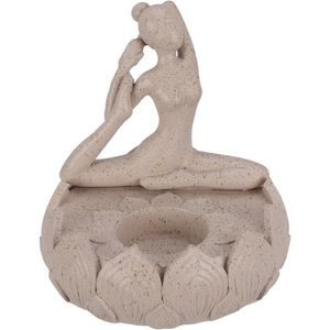 Estátua Castiçal Mulher Iogue Hasiera Bege Polistone Hasiera