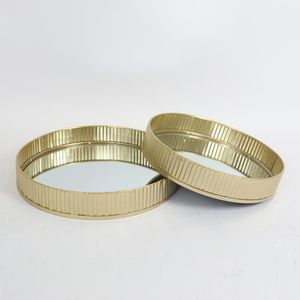 Conjunto 2 Bandeijas Redondas Douradas Estriadas Espelhadas 30X5CM E 35X5CM Hasiera