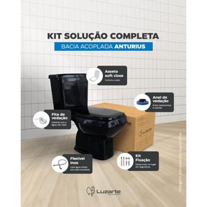 Conjunto Acoplado Com  Kit de Instalação Solução Completa Anturius Branco 3/6L  Preto  Soft Close Luzarte