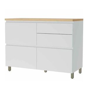 Balcão de Cozinha com 1 Porta Basculante e 4 Gavetas Rainha Nature/Branco 120CM - Nesher