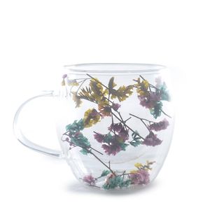 Caneca Parede Dupla Em Vidro 250Ml Flores Hasiera