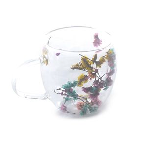 Caneca Parede Dupla Em Vidro 250Ml Flores Hasiera