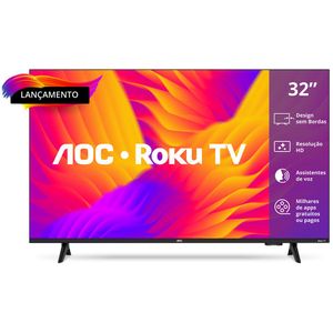 TV Smart 32" HD Roku TV com Botão Youtube Netflix e Comando de Voz Preto - 32S5155/78G - AOC